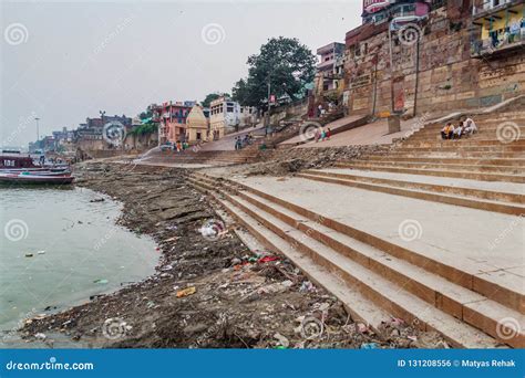 Varanasi India October 25 2016 View Of A Ghat Riverfront Steps Of