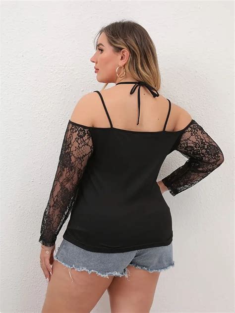 Plus Size Off Shoulder Criss Cross Neck Contrast Lace Temu Australia