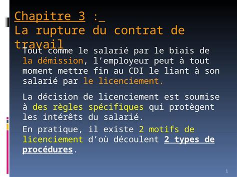 Ppt Chapitre La Rupture Du Contrat De Travail Tout Comme Le