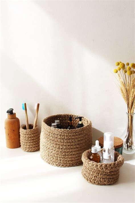 Jute Baskets Set For Bathroom Eco Friendly Home Storage Etsy