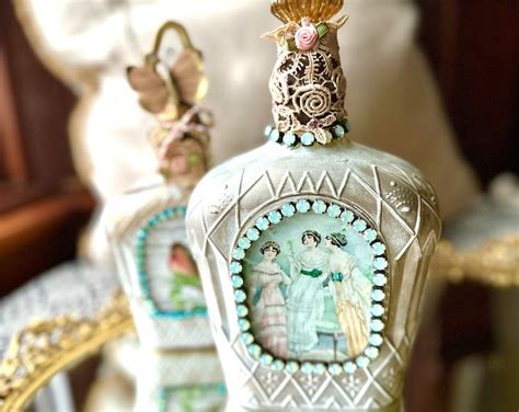 Romantic Decorated Crown Royal Bottle With Rhinestones And Antique Wedding Lace Victorian Ladies