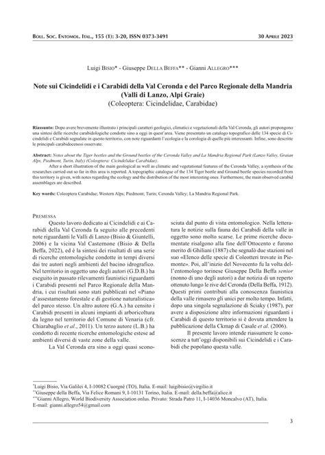 Pdf Note Sui Cicindelidi E I Carabidi Della Val Ceronda E Del Parco