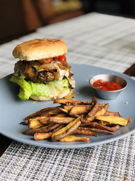 Homemade 5oz Burgers With Beer Grilled Onions Balsamic Grape