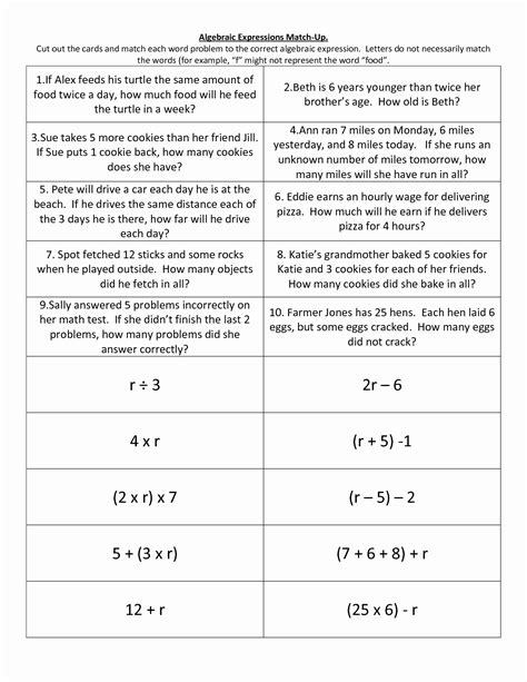 Write An Algebraic Expression Worksheet