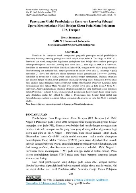 Pdf Penerapan Model Pembelajaran Discovery Learning Sebagai Upaya