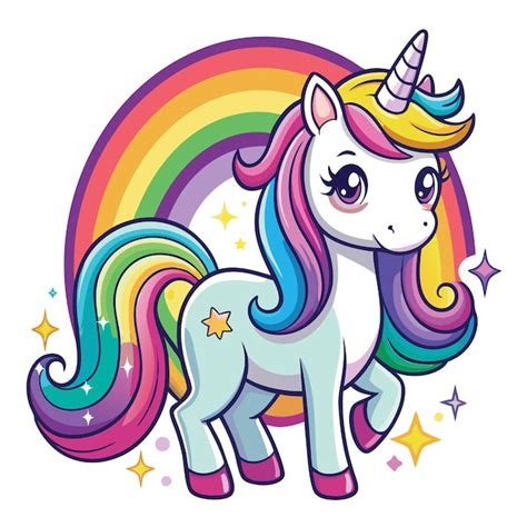 Cute Unicorn With Rainbow Cartoon Vector Icons Illustration Rainow