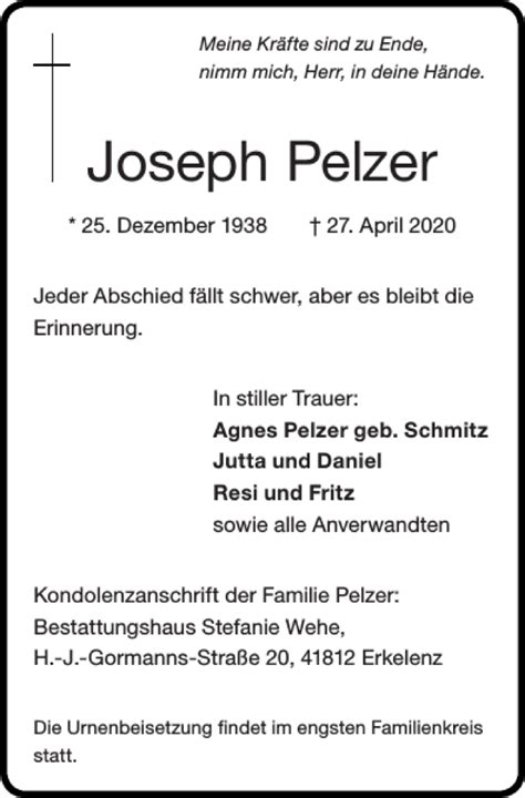 Traueranzeigen Von Joseph Pelzer Aachen Gedenkt