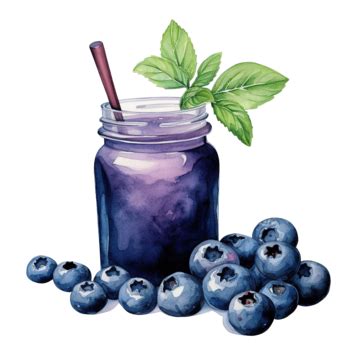 Watercolor Juice Blueberry Clip Art Watercolor Hand Painted Clip Art