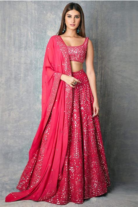 Buy Pink Georgette Round Embroidered Bridal Lehenga Set For Women By