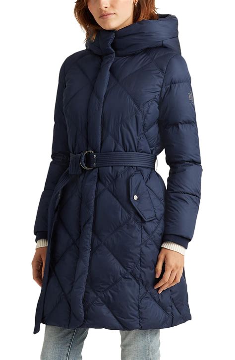 Lauren By Ralph Lauren Diamond Quilted Down Puffer Coat In Navy Blue