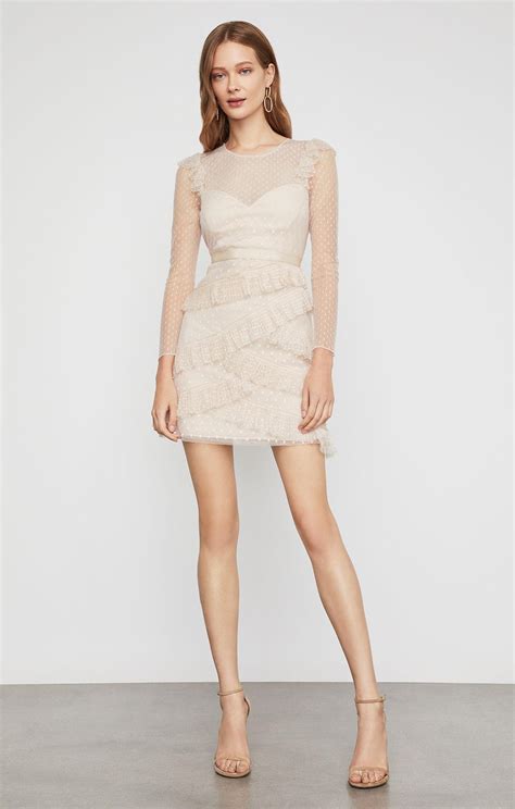 Bcbgmaxazria Bcbg Pleated Tulle Ruffle Dress In Natural Lyst