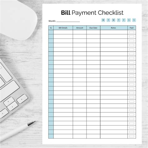 Bill Payment Checklist Printable Editable Word Doc Monthly Bill Payment Tracker Editable Bill