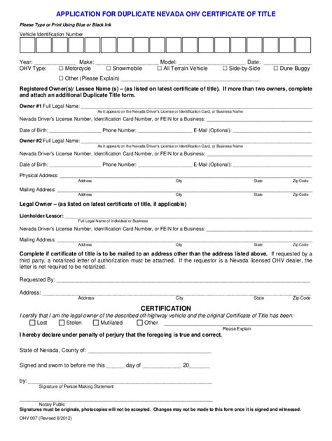 Nevada Title Application Form Fill Out And Sign Printable