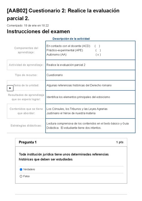 Examen AAB02 Cuestionario 2 Realice la evaluación parcial 2