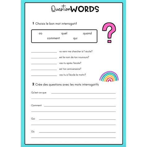 Les Mots Interrogatifs Printable Worksheets