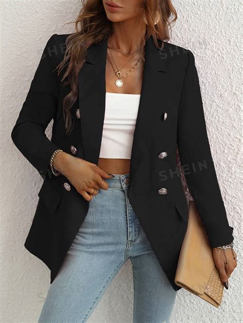 Shein Privé Lapel Neck Double Breasted Blazer Shein Uk