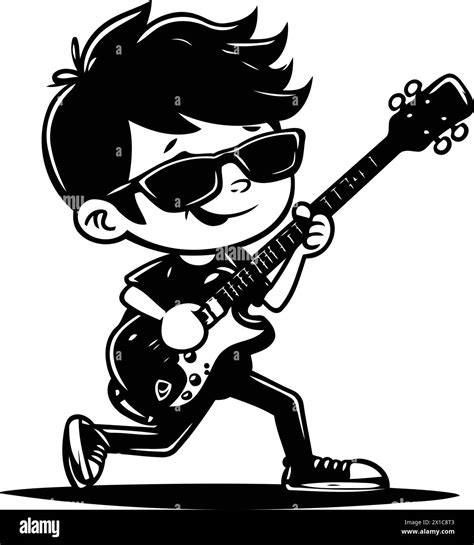 Cartoon Boy Playing The Electric Guitar Vector Illustration Isolated On White Background Stock