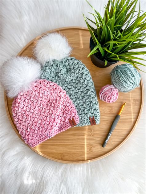Easy Crochet Hat Pattern Crochet Beanie Pattern Pom Pom Hat Etsy