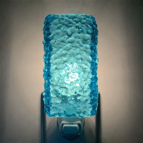 Glass Night Light Caribbean Blue Green Fused Glass Kitchen Etsy Night Light Glass Kitchen