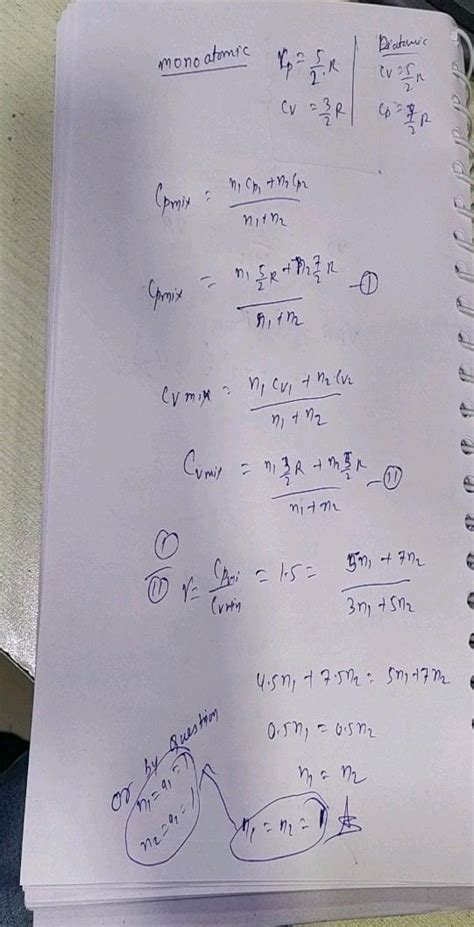 Q5 A 1 Mole Of A Mono Atomic Gas Is Mixed With A 2 Mole Of