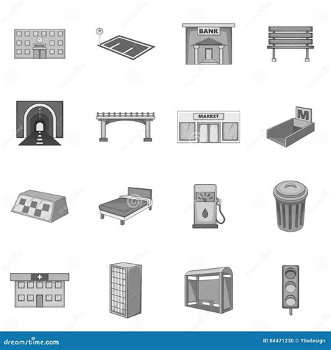 City Infrastructure Icons Set Monochrome Style Stock Vector