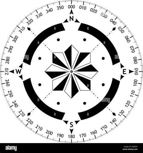 Compass Rose Vector With Four Wind Directions And 360 Degree Scale Navigation Symbol With