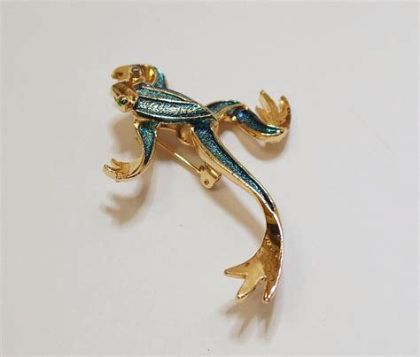 Vintage GERRY S Leaping Frog Teal Blue Enamel Brooch Gem