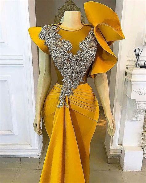 2021 Plus Size Arabic Aso Ebi Yellow Mermaid Stylish Prom Dresses Lace