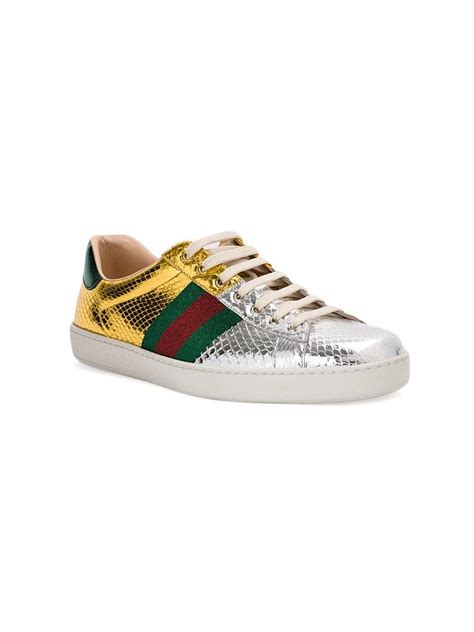 Lyst Gucci New Ace Snakeskin Low Top Sneaker In Metallic For Men