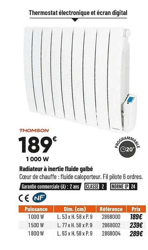 Promo Radiateur à Inertie Fluide Galbé Thomson chez Bricorama