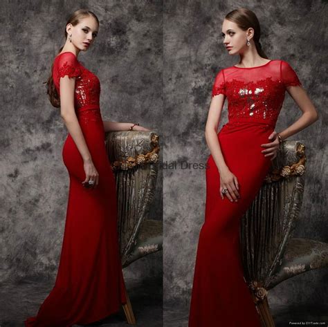 Elegant Red Lace Evening Gowns Appliques Chiffon Long Prom Dresses