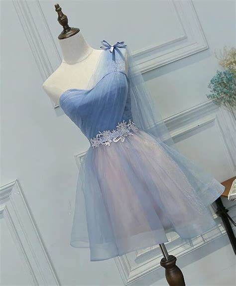 One Shoulder Tulle Sweetheart Party Dress Short Blue Homecoming Dress