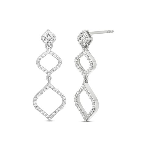 1/2 CT. T.W. Diamond Open Kite-Shaped Drop Earrings in Sterling Silver ...