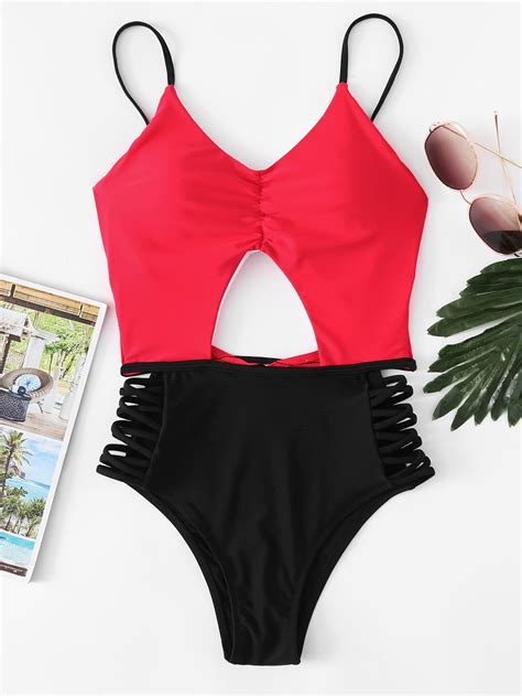 Two Tone Ladder Cutout Swimsuit Shein Sheinside 7567 Hot Sex Picture