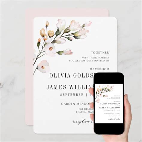 Elegant Blush Pink Watercolor Floral Wedding Invitation Zazzle