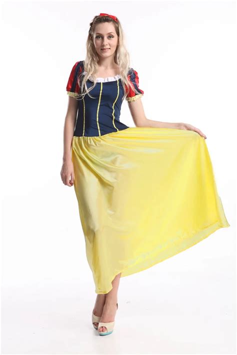 Free Shipping Princess Ladies Fairy Tale Fancy Dress Costume Long Snow White Outfit With