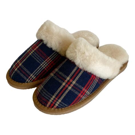 Deluxe Ladies Kristine Sheepskin Slipper Mule Navy Tartan