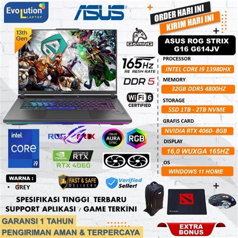 Jual Laptop Gaming Asus Rog Strix G16 G614jv Intel Core I7 13650hx Ram 64gb 2tb Ssd Rtx4060 8gb