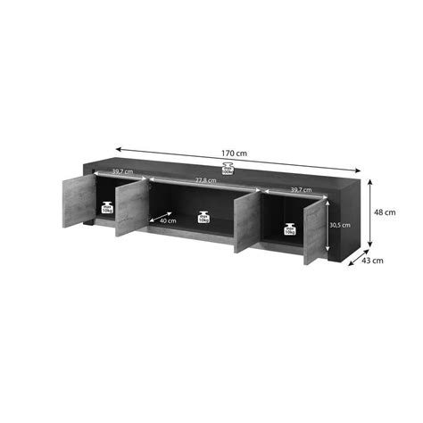 Meubella TV Meubel Monaco Eiken Grijs 4 Deuren 170 Cm Leen Bakker