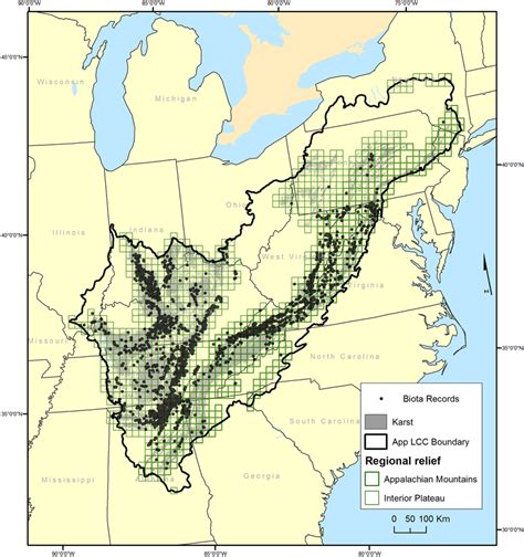 Map Of Study Area Areas Of Karst Are Shaded And Overlain By A 20 X 20