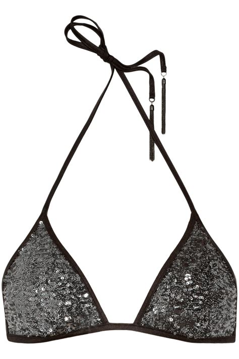 Agent Provocateur Zonia Sequined Triangle Bikini Top In Silver