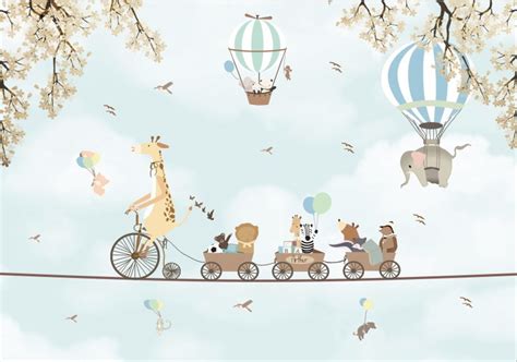 PAPEL DE PAREDE BALÕES GIRAFA BICICLETA DEBORAH CARRIJO