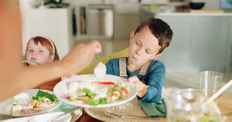 Comedor De Almuerzo Y Plato Materno De Su Hijo Comida Saludable Para