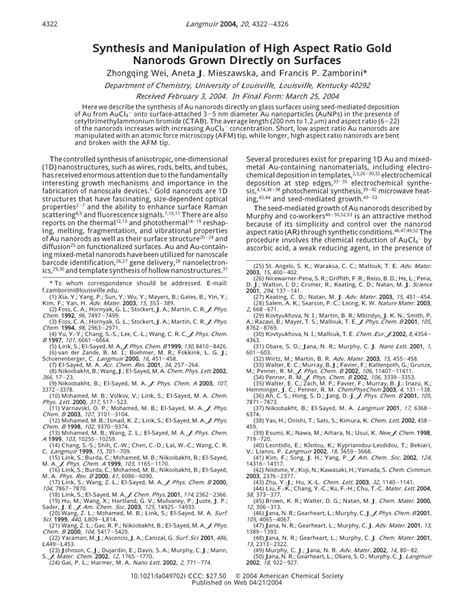 Pdf Synthesis And Manipulation Of High Aspect Ratio Gold Nanorods Grown Directly On Surfaces