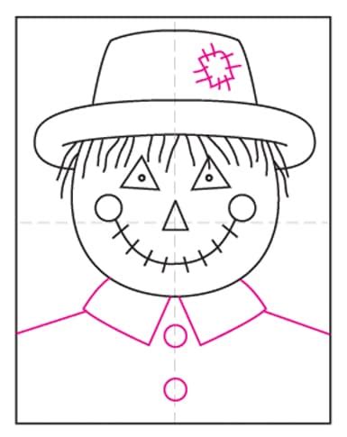 How to Draw a Scarecrow Face Tutorial and Scarecrow Coloring Page