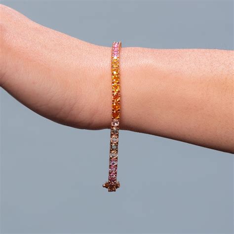 Multicolor Rainbow Sapphire Tennis Bracelet 9 10 Ct In 14k Gold