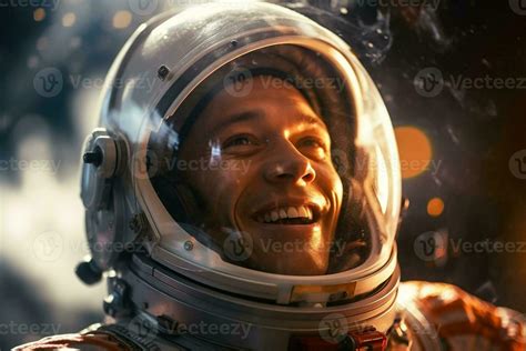 A Happy Astronaut Man In Space Helmet And Space Theme With 25664443