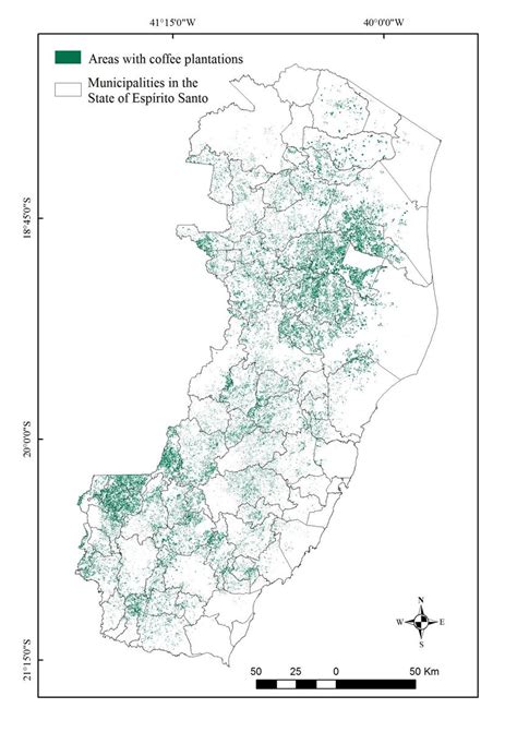 -Areas under cultivation of Coffea canephora and Coffea arabica in the ...