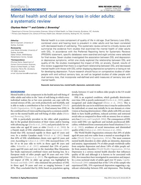 Pdf Mental Health And Dual Sensory Loss In Older Adults A Systematic Review