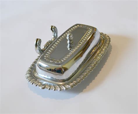 Vintage Butter Dish Silver Irvinware Knife Holder Butter